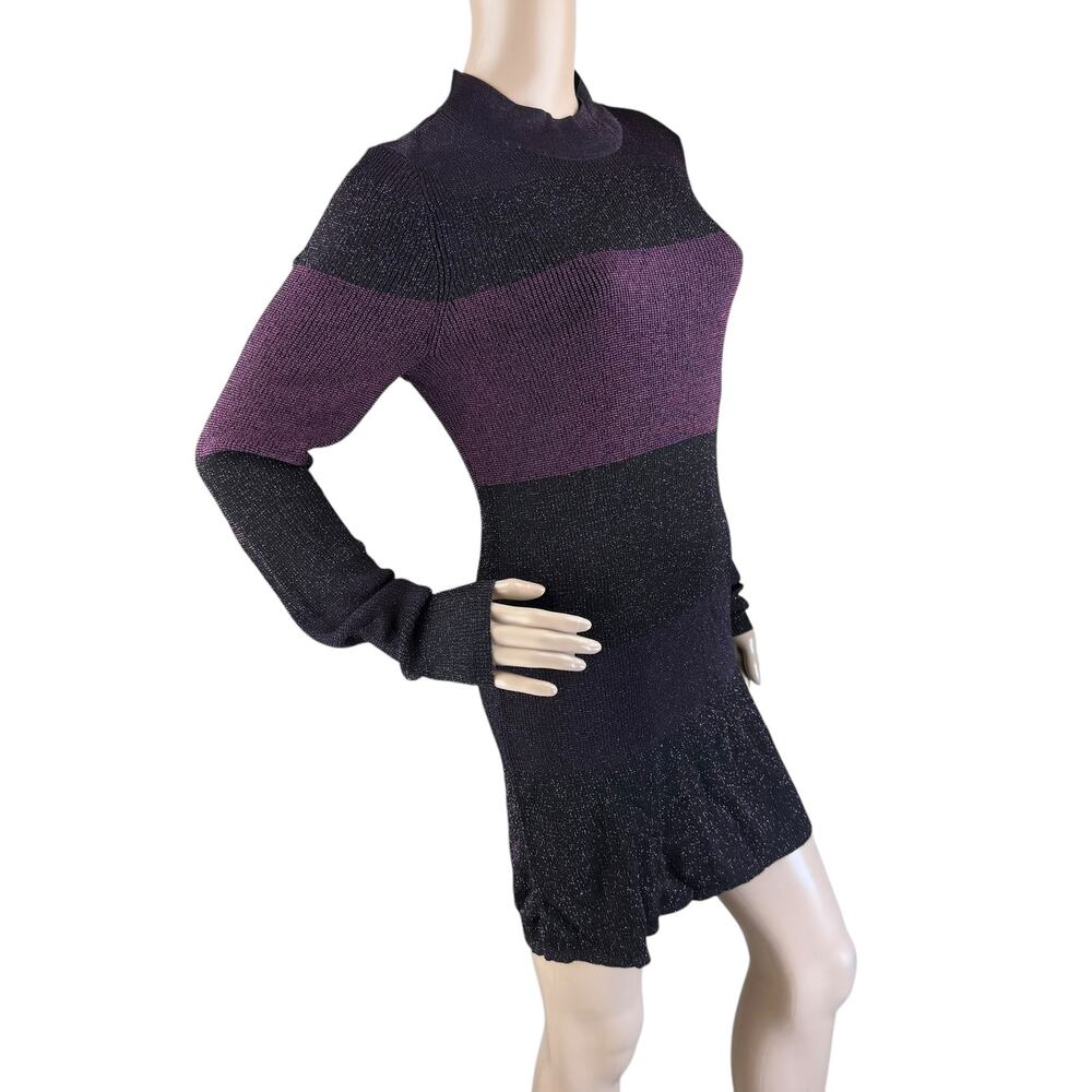 White House Black Market Purple Colorblock Shimmer Sweater Dress Size L